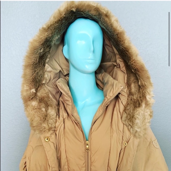 Larry Levine Tan Sz S Down Hooded Parka Coat - Picture 2 of 6